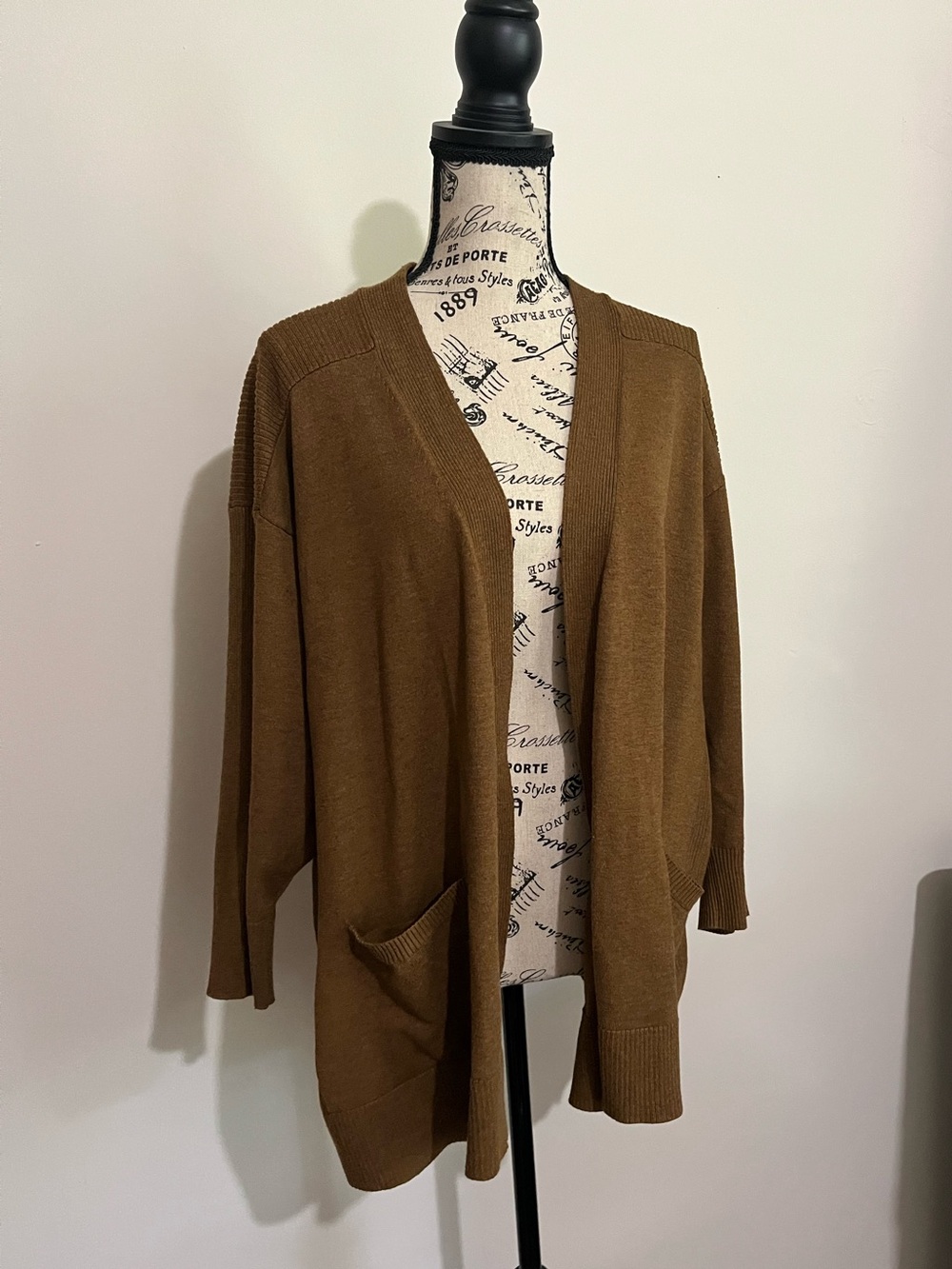 Brown Cardigan Sweater Long Sleeve Open Front Cover Up